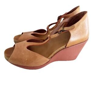 Kickers Women 38/7 Brown Leather Wedge Heel Peep Toe